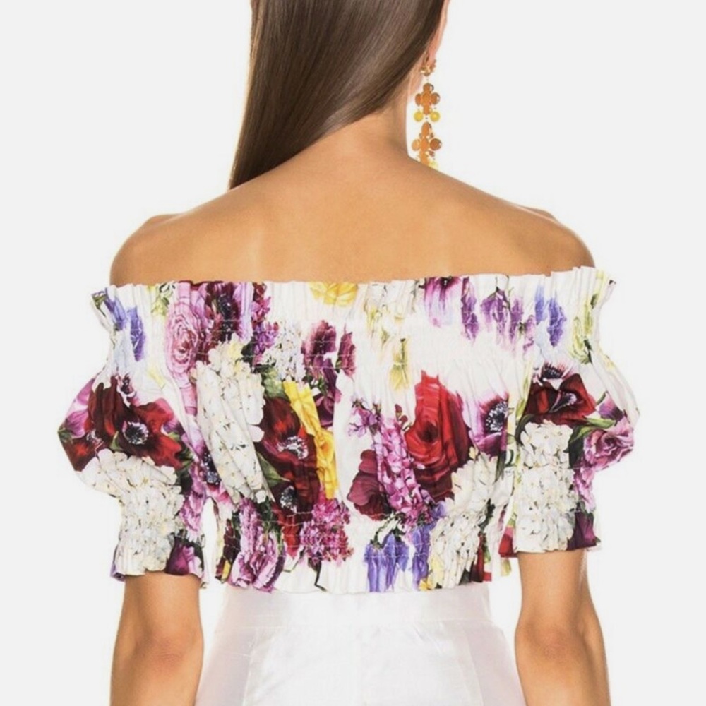 DOLCE & GABBANA Multi Floral Off the Shoulder Crop Top - Picture 4 of 7